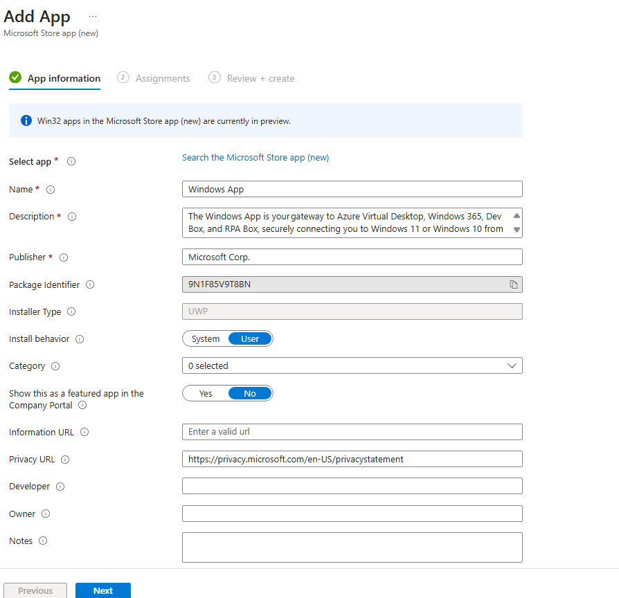 Windows App - Microsoft Intune